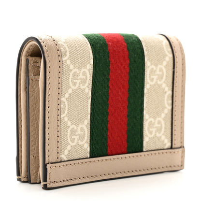 Gucci GG Supreme Monogram Textured Dollar Calfskin Web Ophidia Card Case Beige Mystic White Oatmeal 3 of 8
