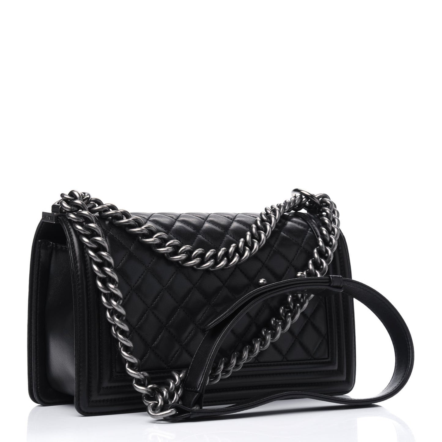 Lambskin Quilted Medium Boy Flap Black