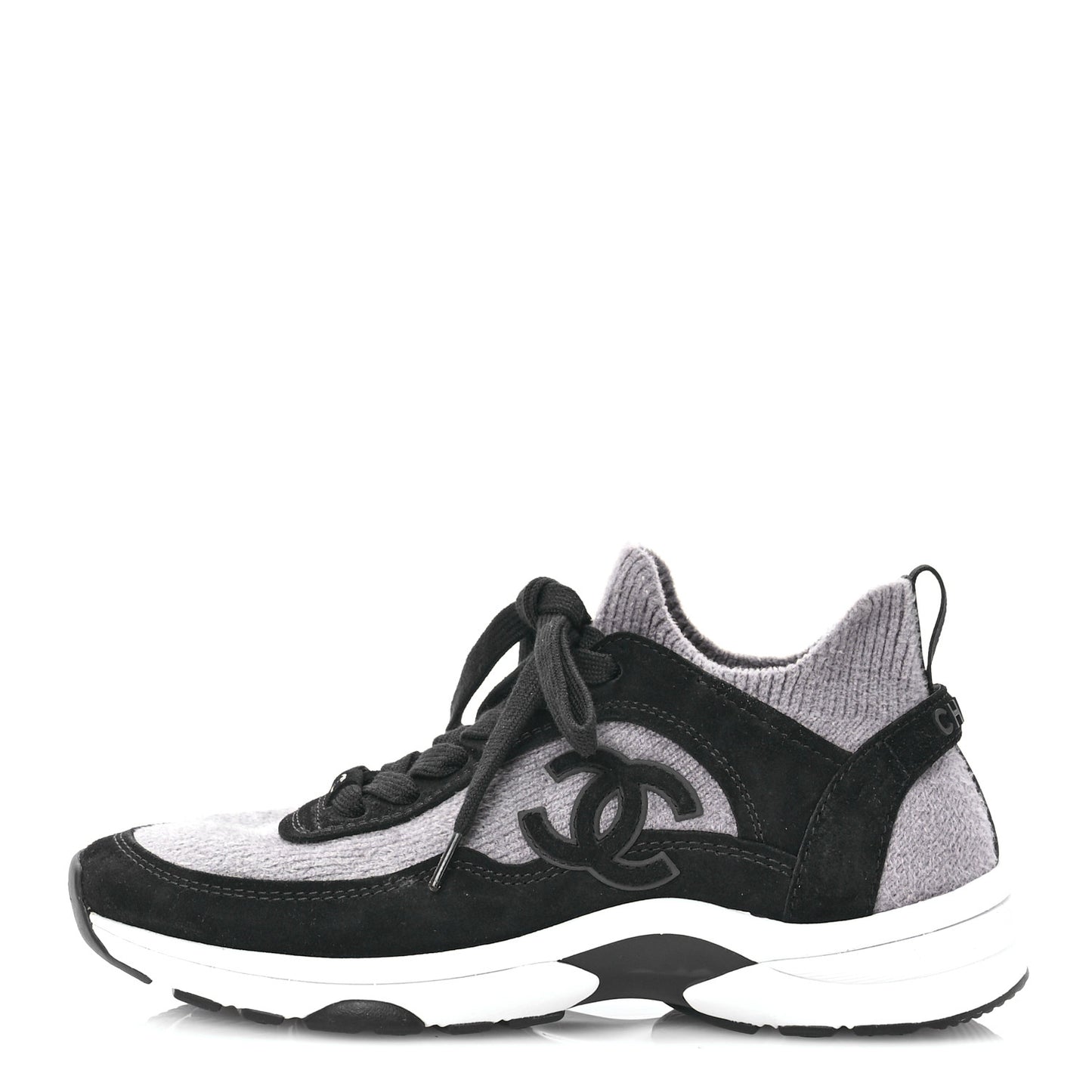 Fabric Suede Calfskin Womens CC Sneakers 37 Grey Black