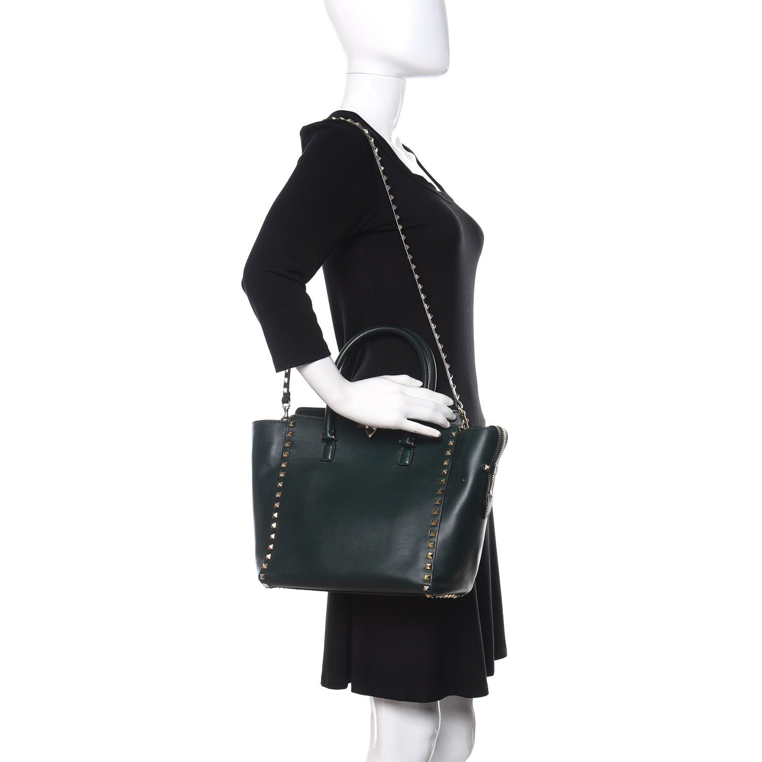 Valentino Garavani Vitello Rockstud Double Handle Tote Green 2 of 11