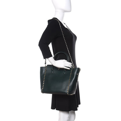 Valentino Garavani Vitello Rockstud Double Handle Tote Green 2 of 11