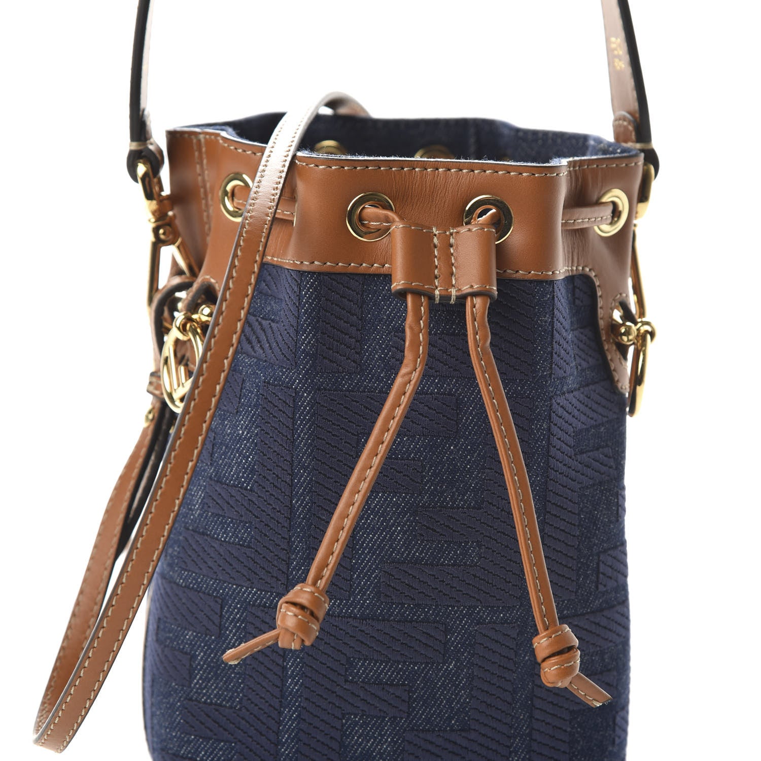 Fendi Denim Vitello King F is Fendi FF Embroidered Mini Mon Tresor Bucket Bag Blue Cuoio 10 of 10