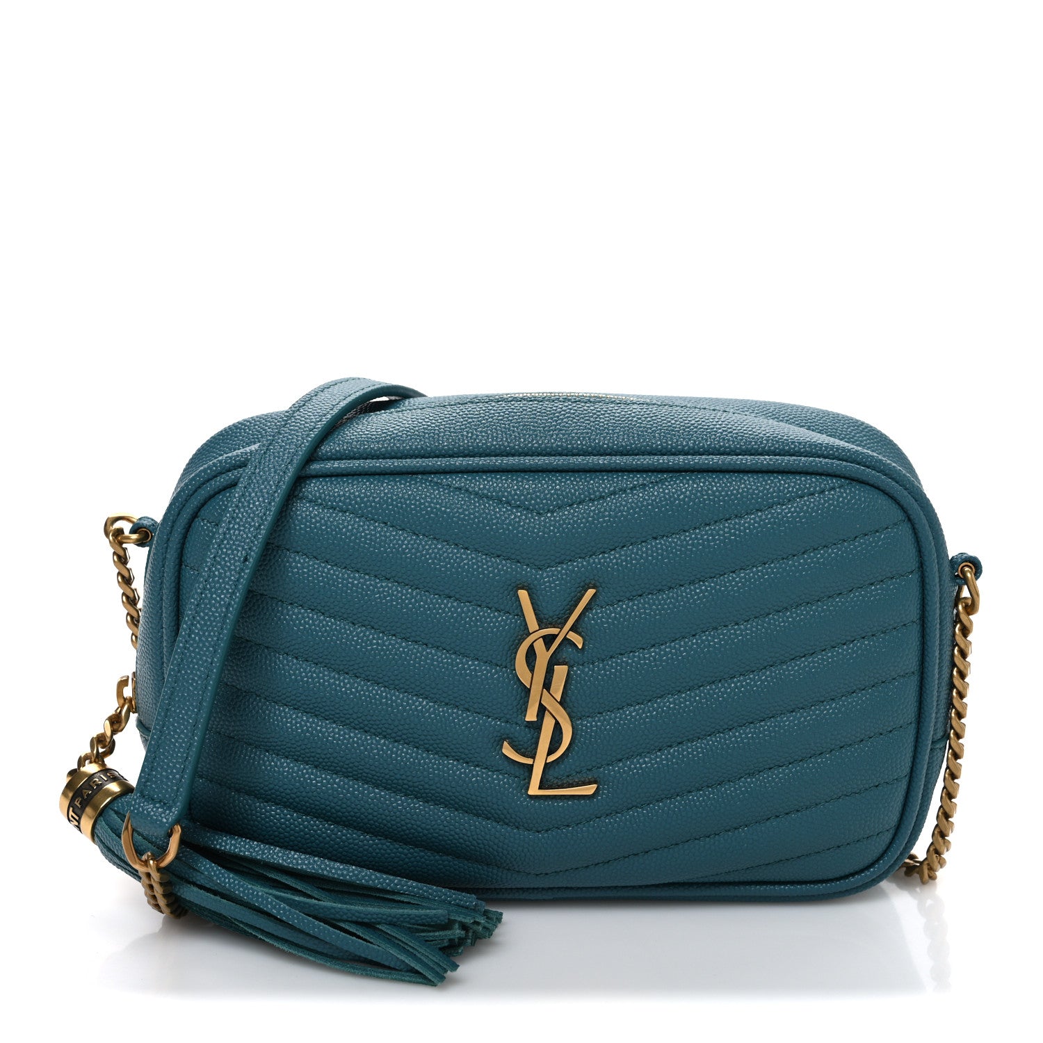 Saint Laurent Grain De Poudre Matelasse Monogram Mini Lou Camera Bag Blue Vert 1 of 10