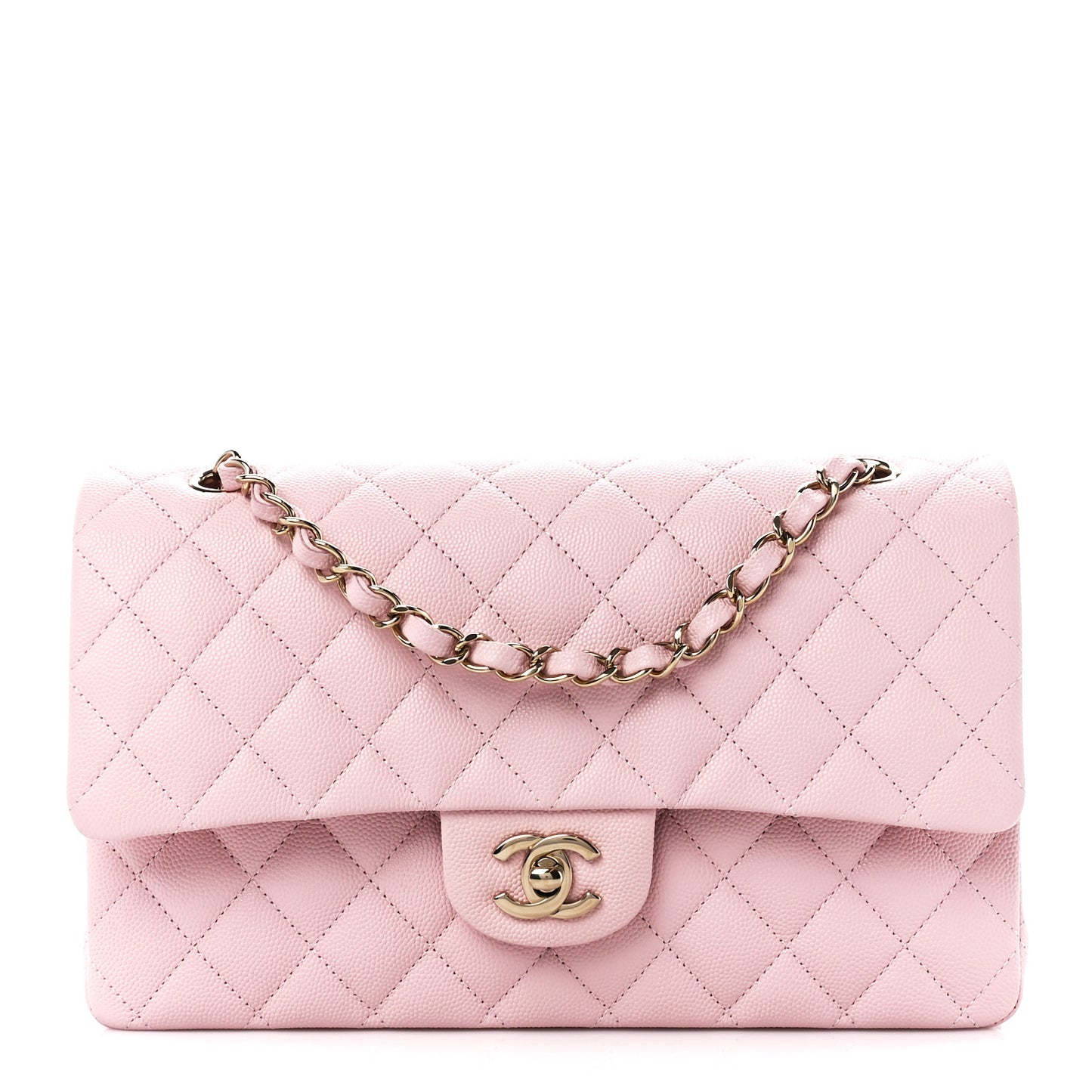 Caviar Quilted Medium Double Flap Light Pink