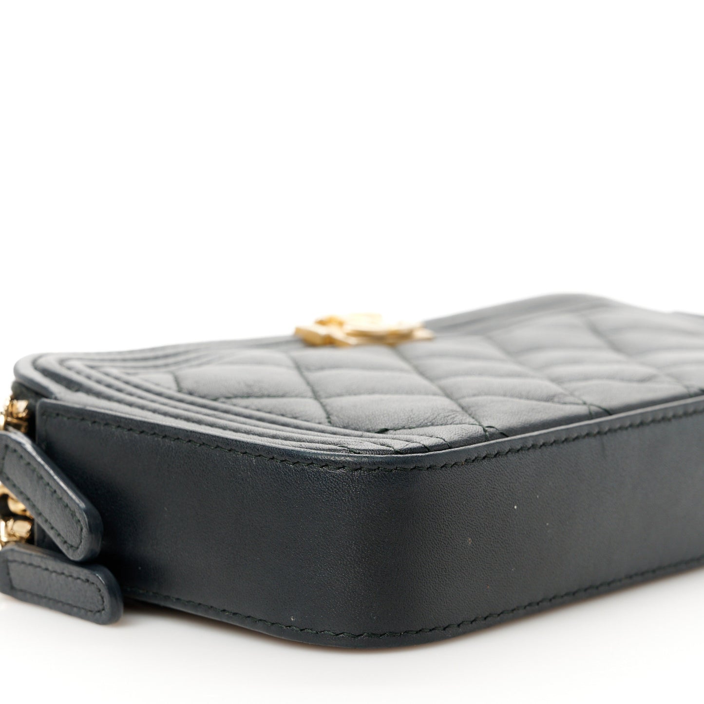 Lambskin Quilted Small Boy Clutch With Chain Black