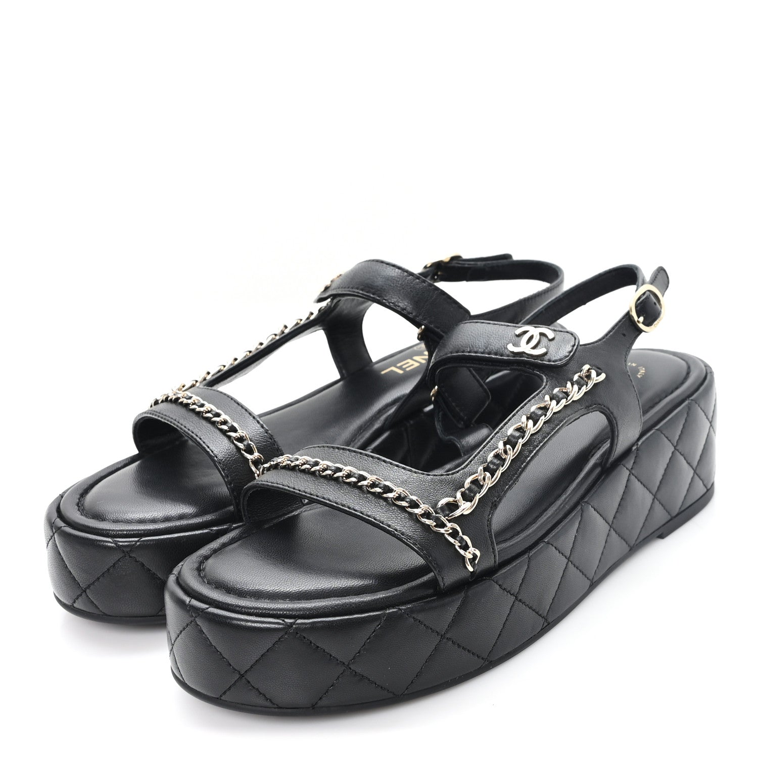 Chanel Lambskin Quilted Chain CC Platform Sandals 39.5 Black 4 of 10