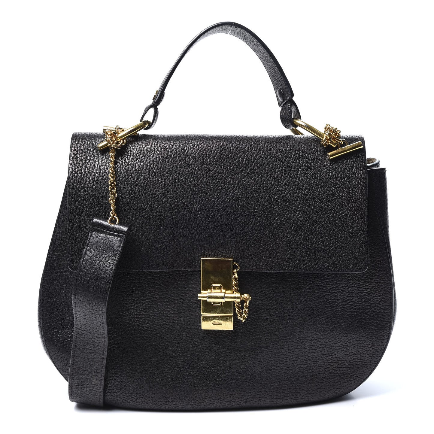 Grained Lambskin Large Drew Shoulder Bag Black