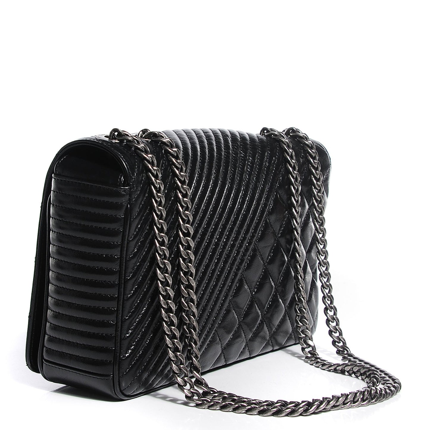 Glazed Calfskin Quilted Medium Coco Boy Flap Black
