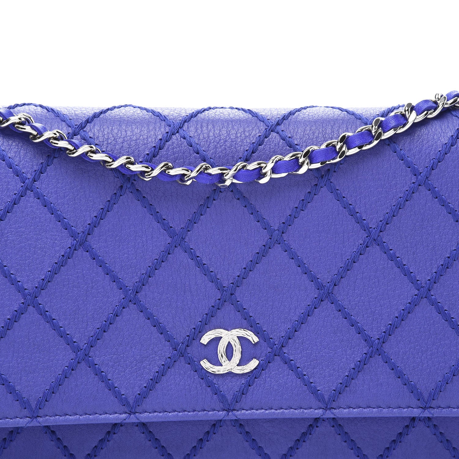 Chanel Calfskin Quilted Fancy CC Wallet On Chain WOC Blue 10 of 10