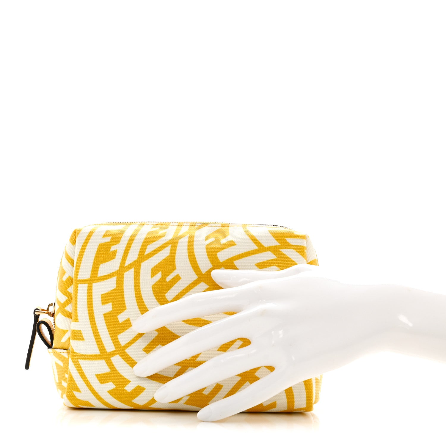 Fendi X SARAH COLEMAN Glazed Canvas Vitello King FF Vertigo Small Trapezoid Beauty Pouch Mimosa White 2 of 8