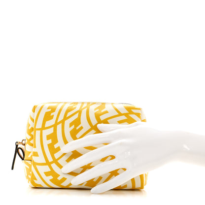 Fendi X SARAH COLEMAN Glazed Canvas Vitello King FF Vertigo Small Trapezoid Beauty Pouch Mimosa White 2 of 8