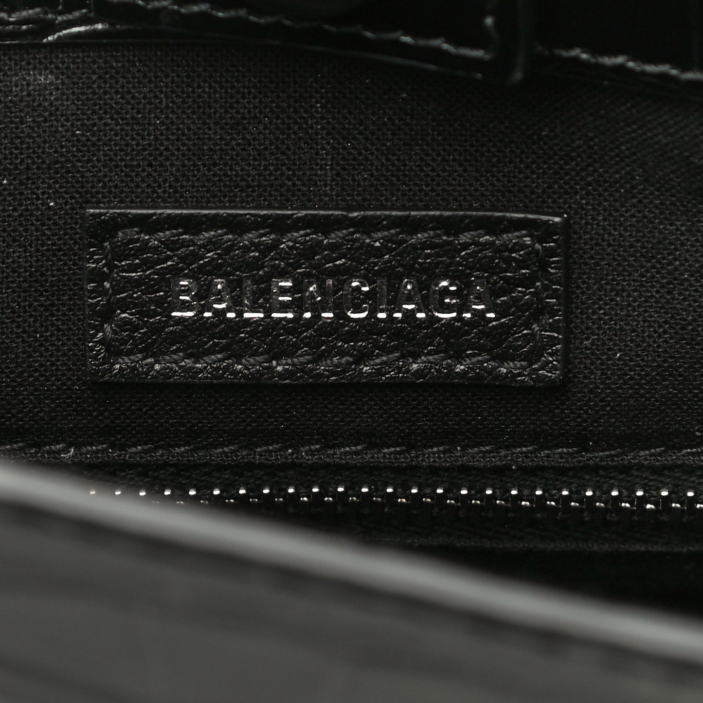 Shiny Calfskin Logo Crocodile Embossed North South Shopper Tote XXS Black White