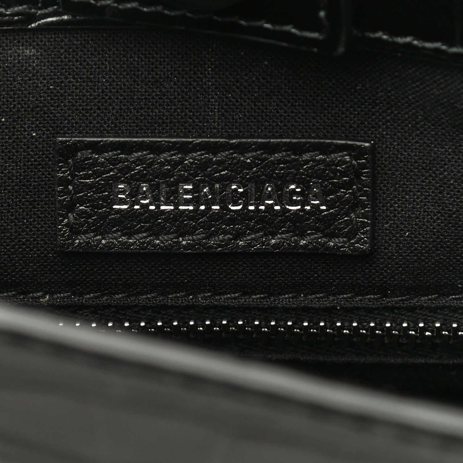 Balenciaga Shiny Calfskin Logo Crocodile Embossed North South Shopper Tote XXS Black White 10 of 12
