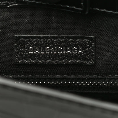 Balenciaga Shiny Calfskin Logo Crocodile Embossed North South Shopper Tote XXS Black White 10 of 12