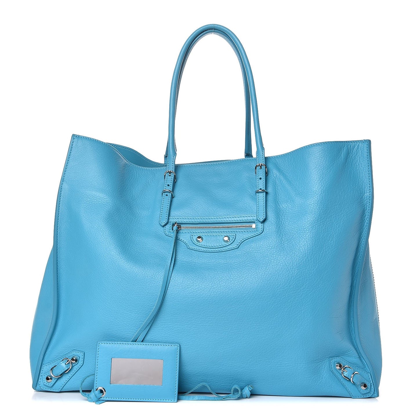 Supple Calfskin Papier A4 Zip Around Tote Bleu Caraibes