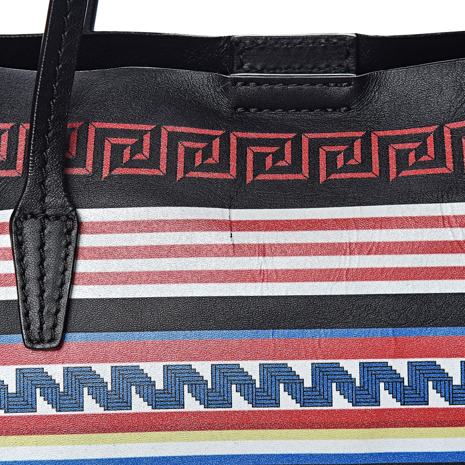 Versace Calfskin Stripe Greek City Key Tote Black 7 of 11