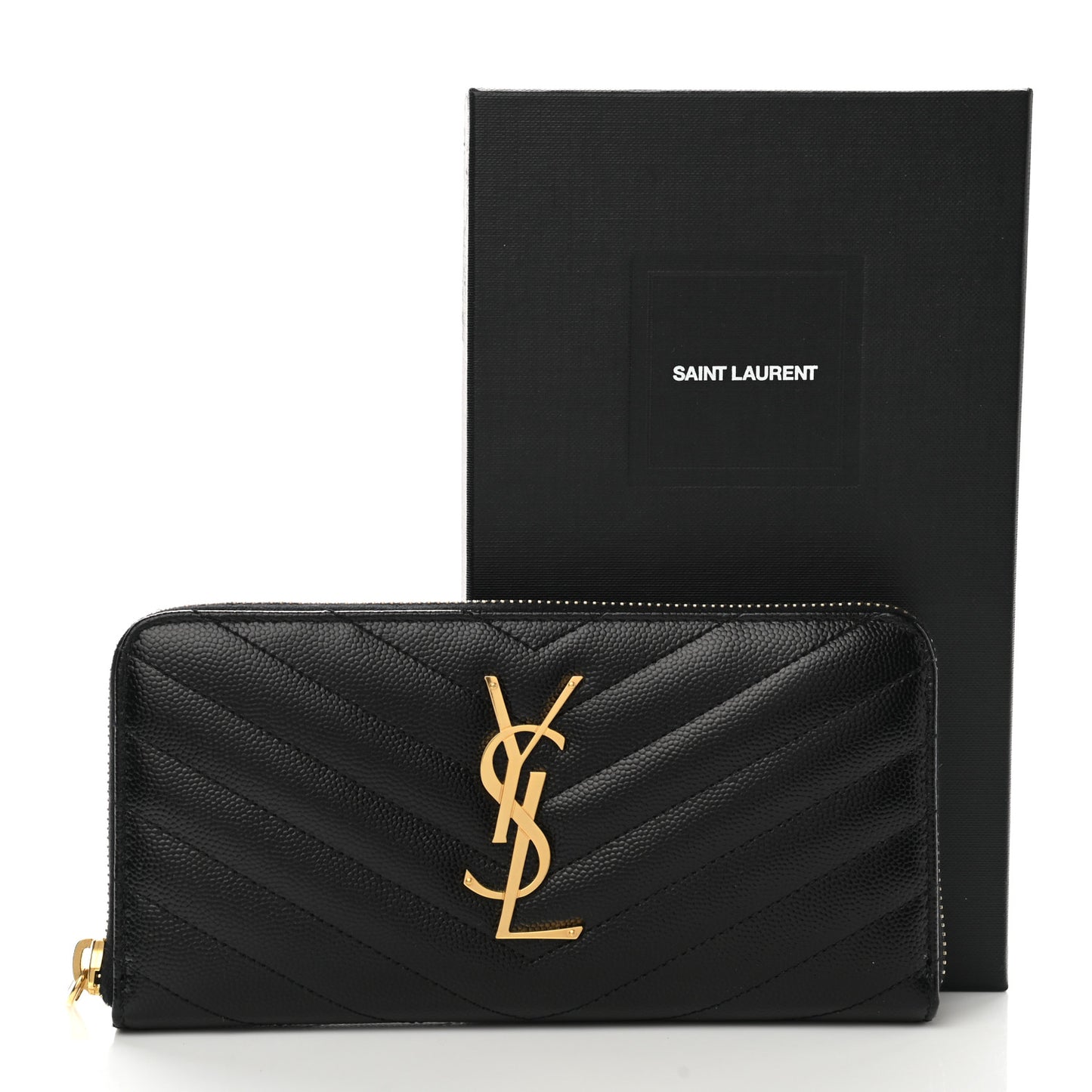 Grain De Poudre Matelasse Chevron Monogram Zip Around Wallet Black