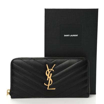 Saint Laurent Grain De Poudre Matelasse Chevron Monogram Zip Around Wallet Black 7 of 7