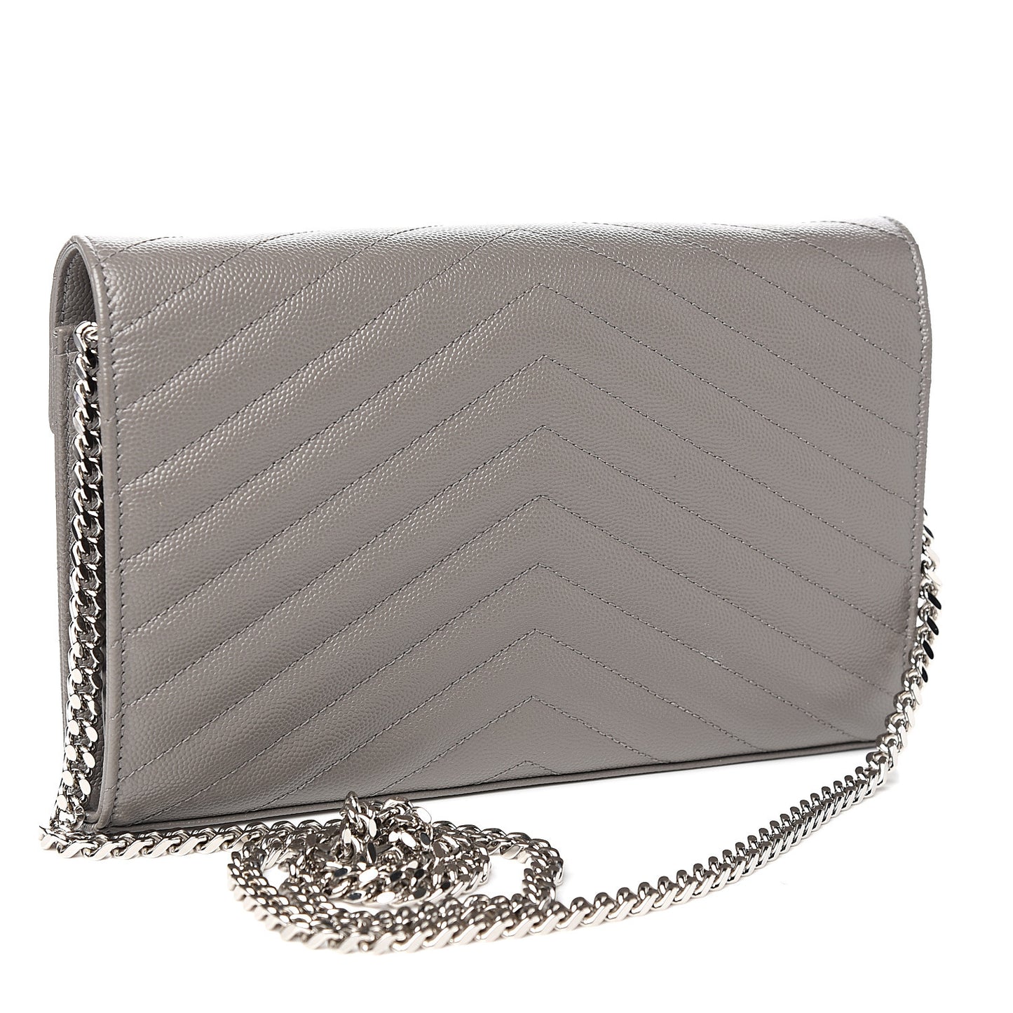 Grain De Poudre Matelasse Chevron Monogram Chain Wallet Fog