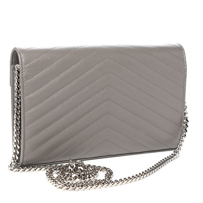 Saint Laurent Grain De Poudre Matelasse Chevron Monogram Chain Wallet Fog 2 of 9
