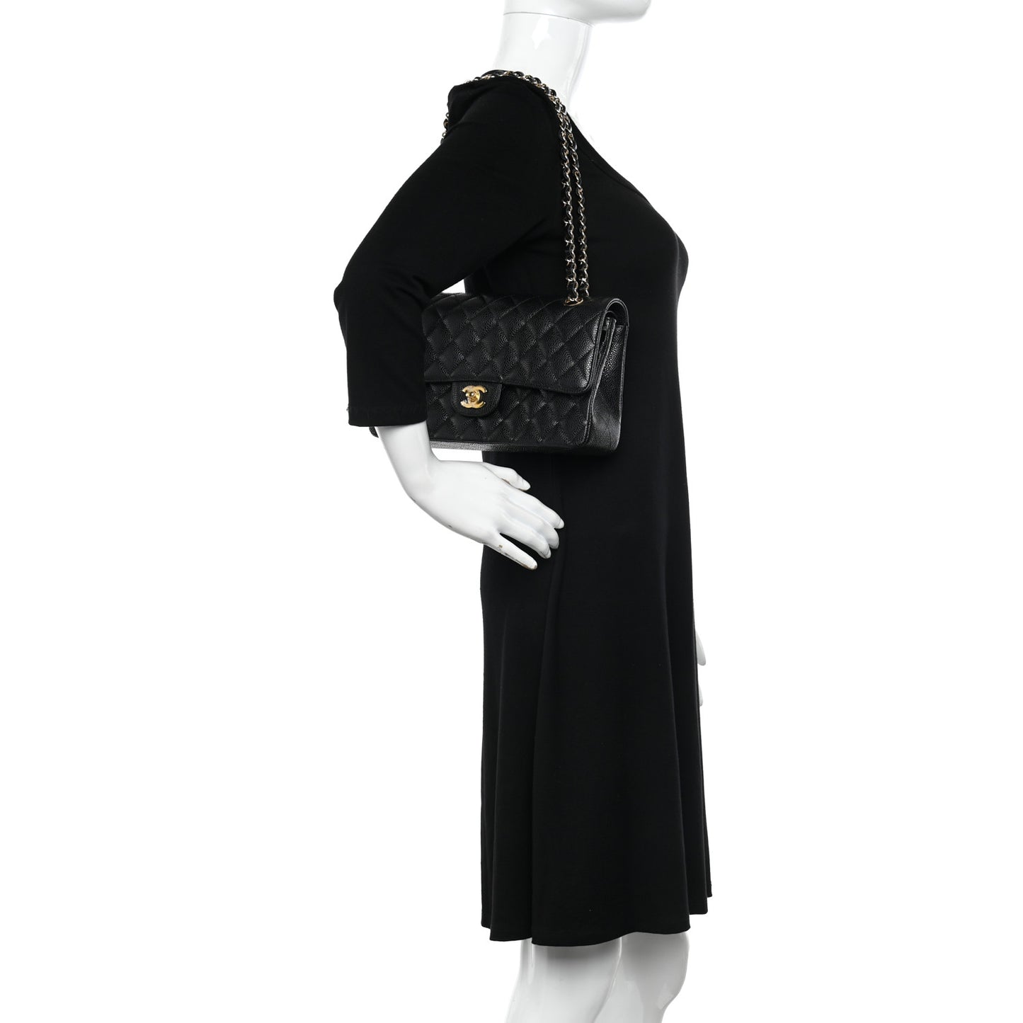 Caviar Quilted Medium Double Flap Black
