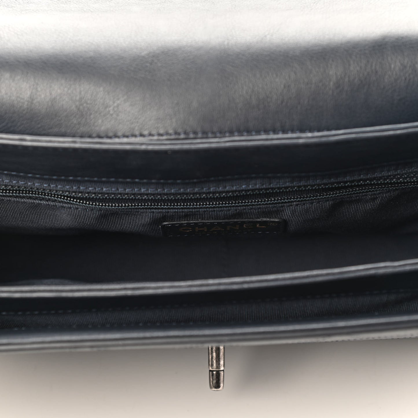 Calfskin Stitched Straight Lines Flap Navy