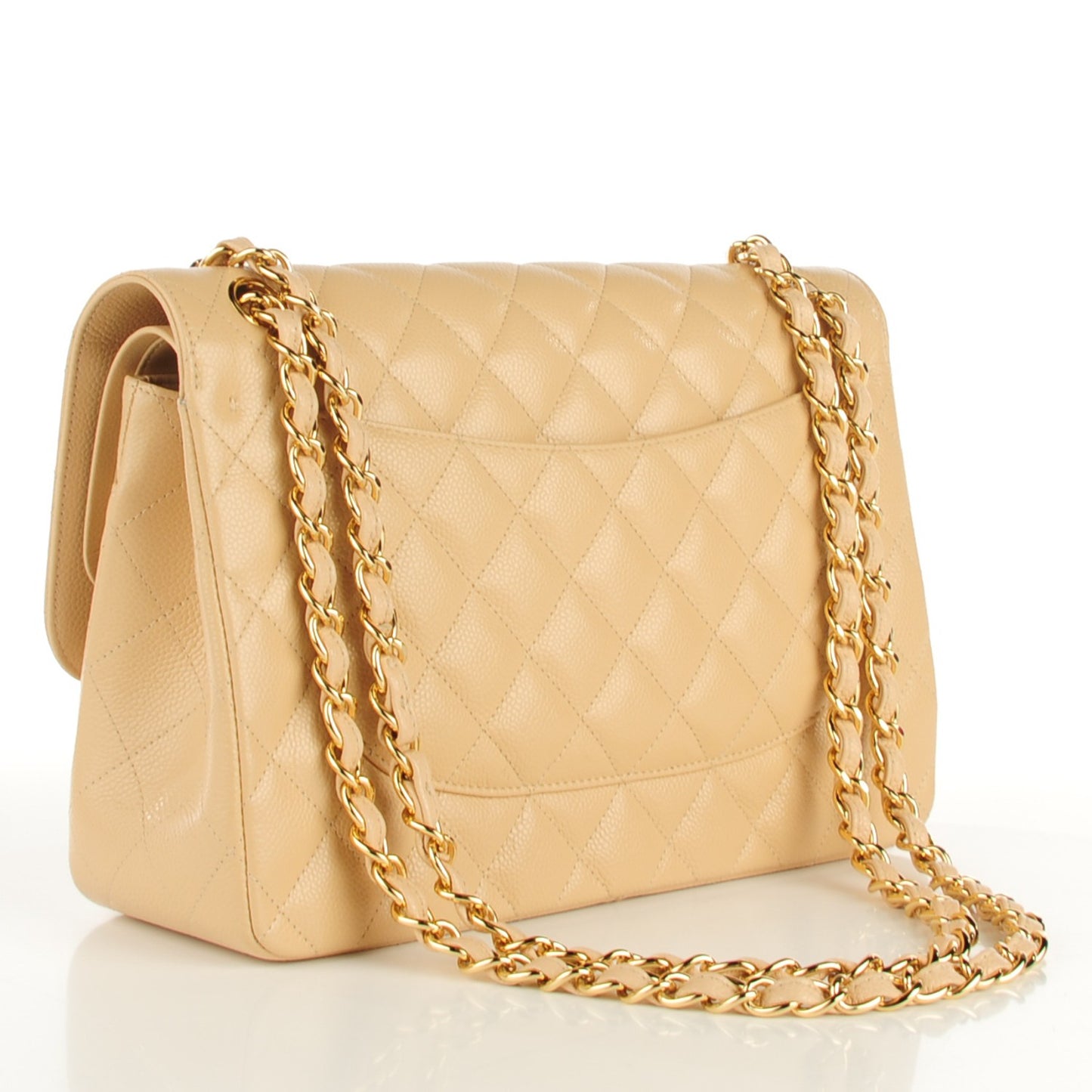 Caviar Quilted Jumbo Double Flap Beige Clair