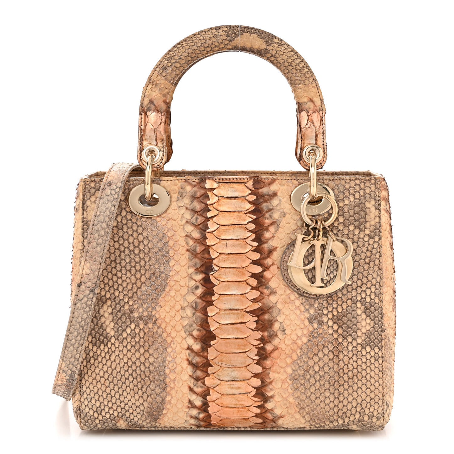 Metallic Snakeskin Medium Lady Dior Beige Gold