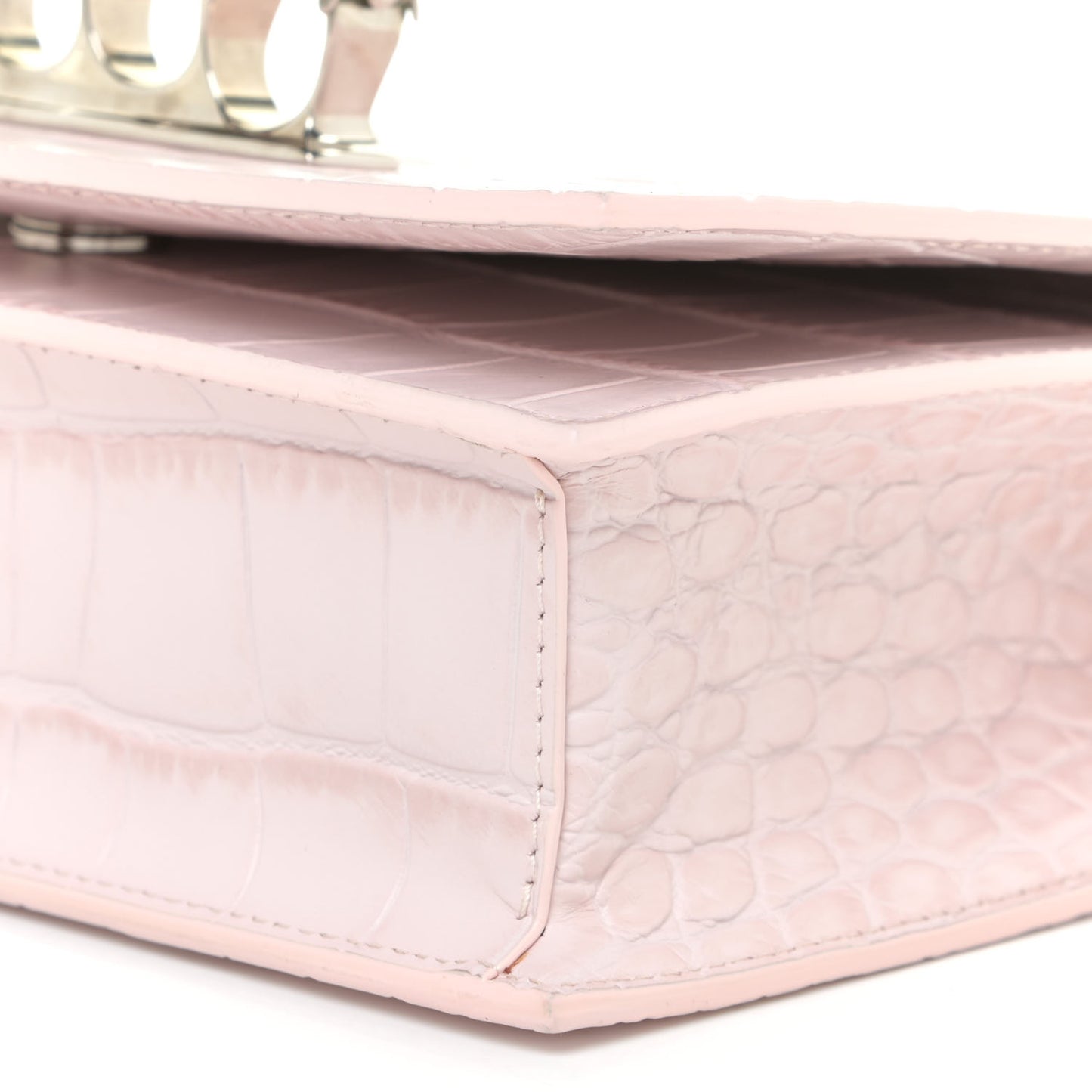 Shiny Crocodile Embossed Jeweled Satchel Pink