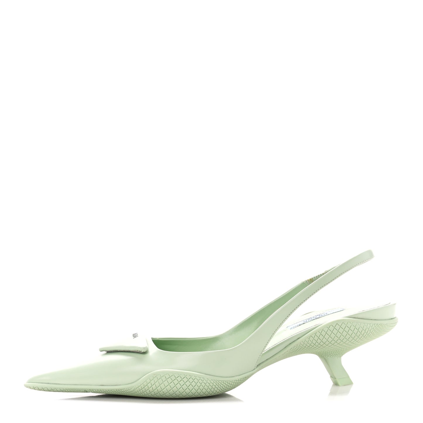 Spazzolato Triangle Logo Pointed Toe 45mm Slingback Pumps 37 Acqua