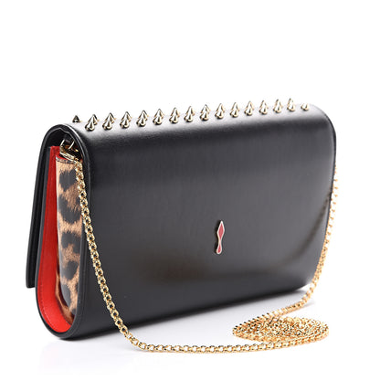 Christian Louboutin Calfskin Patent Leopard Spikes Paloma Clutch Black 2 of 12