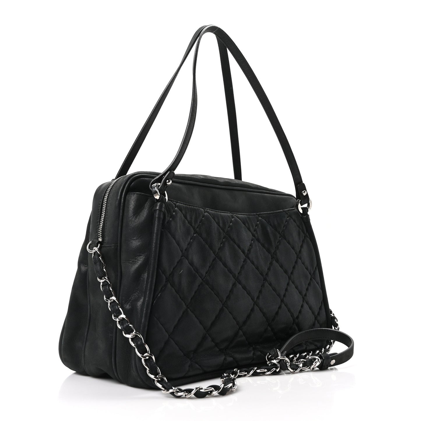 Iridescent Calfskin Quilted Relax CC Camera Case Black