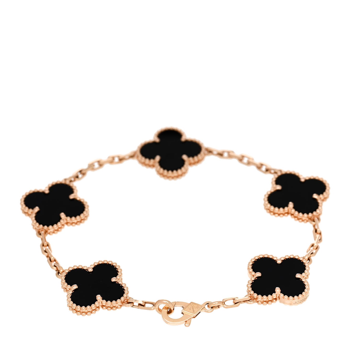 18K Rose Gold Black Onyx 5 Motifs Vintage Alhambra Bracelet