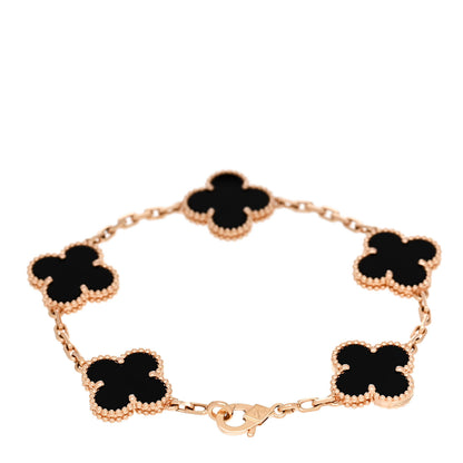 Van Cleef & Arpels 18K Rose Gold Black Onyx 5 Motifs Vintage Alhambra Bracelet 2 of 5