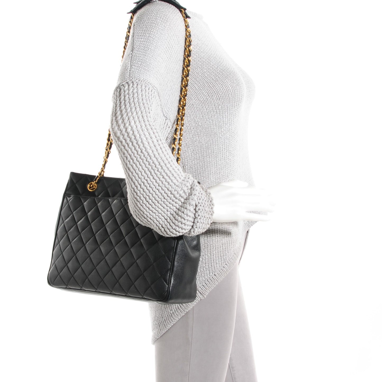 Lambskin Quilted Shopper Tote Black