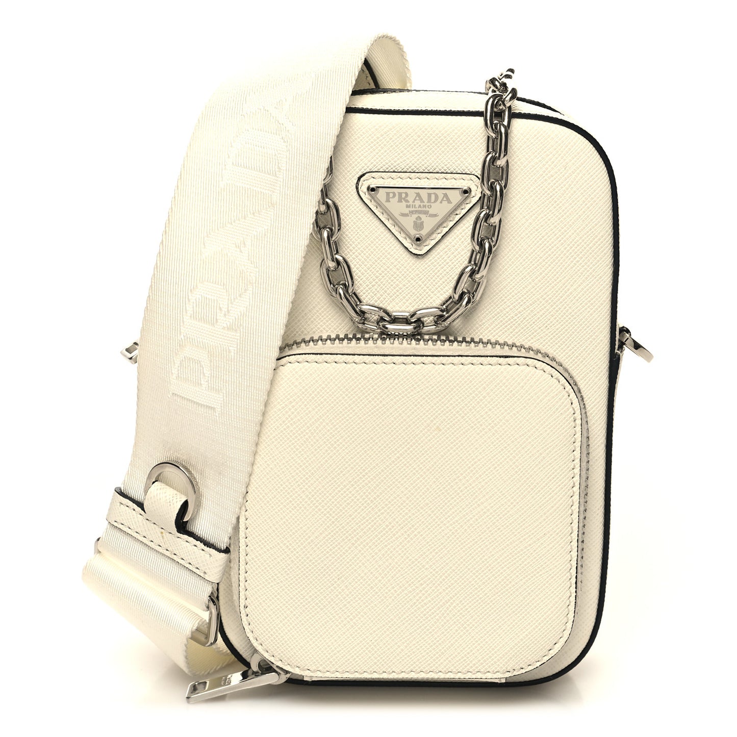 Saffiano Lux Phone Crossbody Pouch White