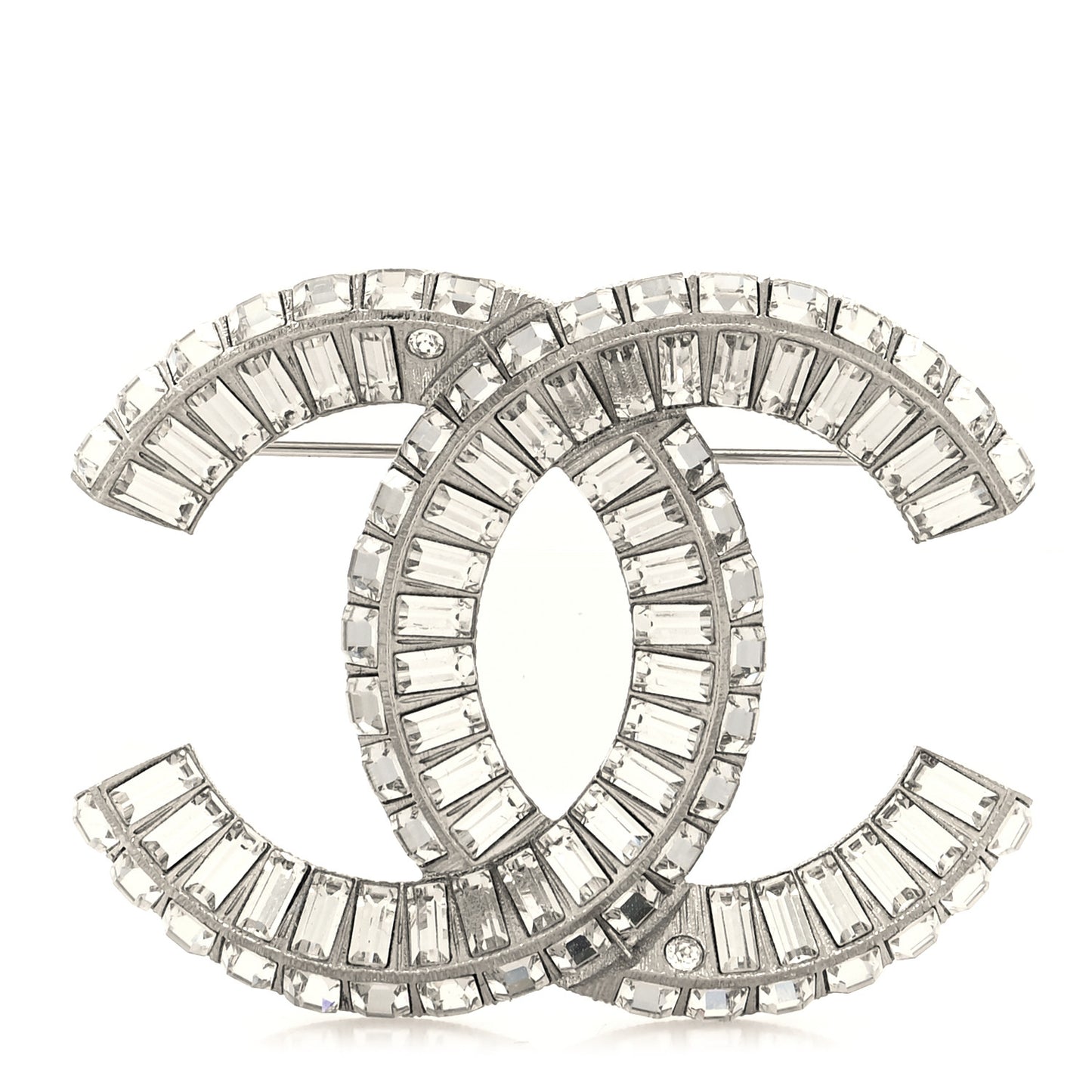 Baguette Crystal CC Brooch Silver