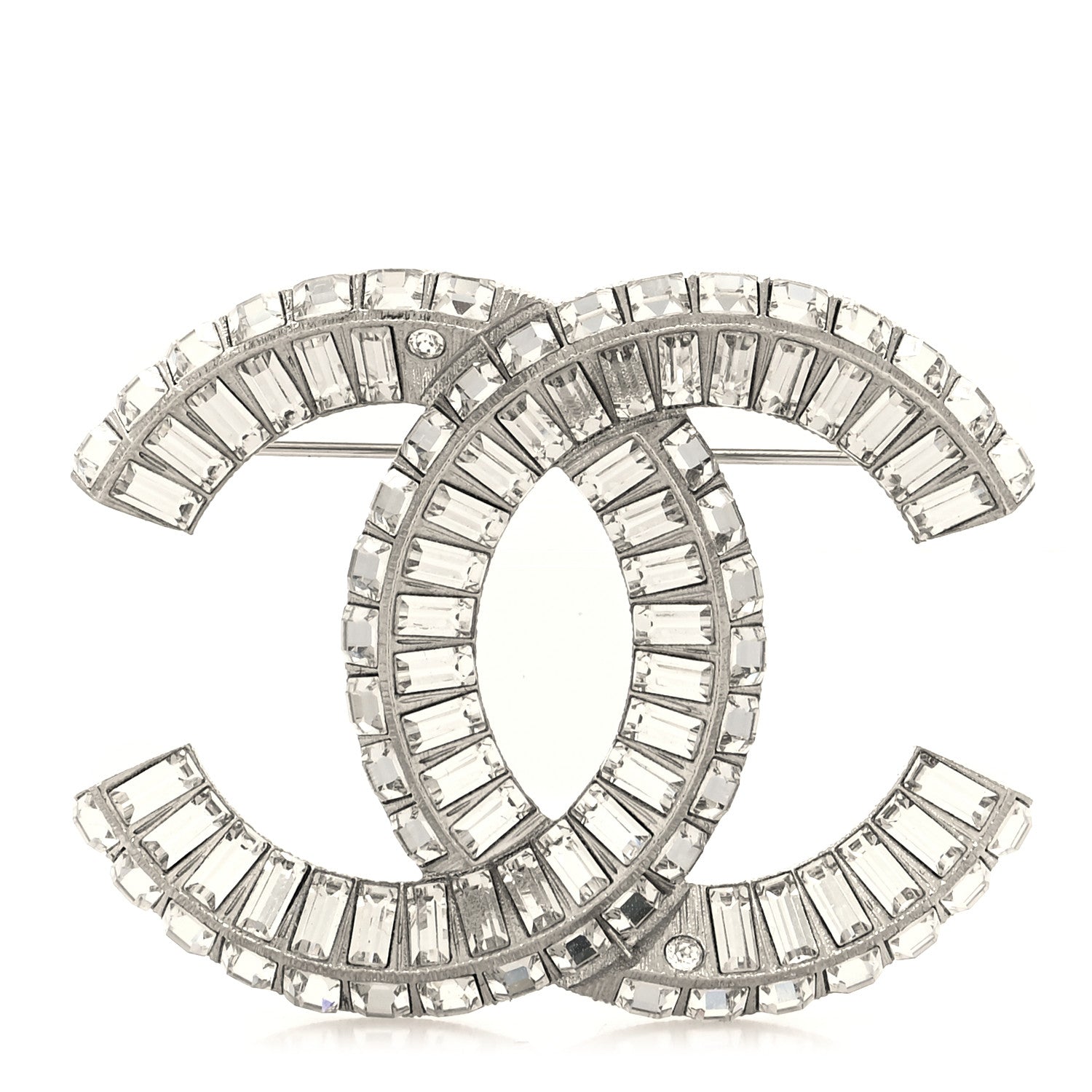 Chanel Baguette Crystal CC Brooch Silver 1 of 3