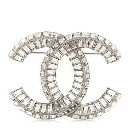 Chanel Baguette Crystal CC Brooch Silver 1 of 3