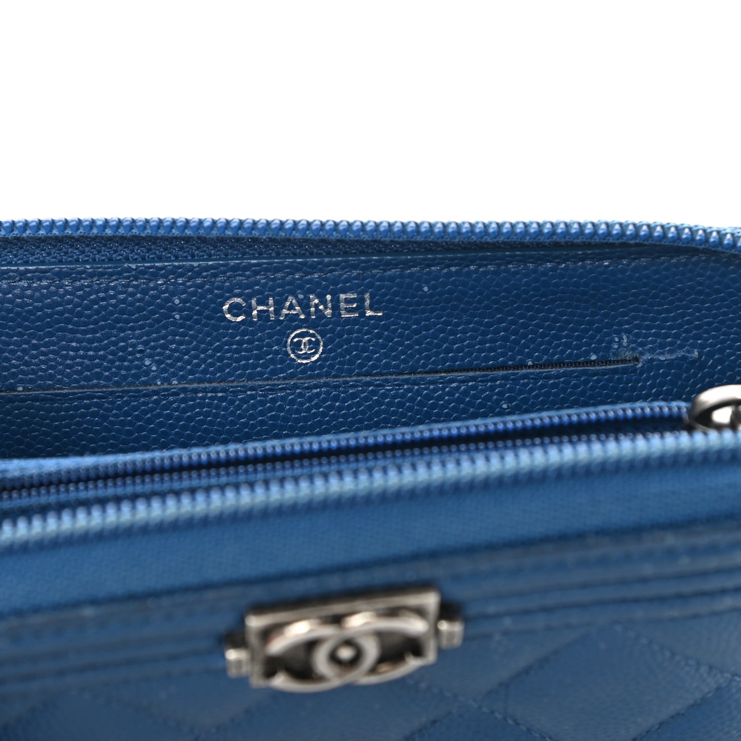 Caviar Quilted Boy Small Zip Around Wallet Blue