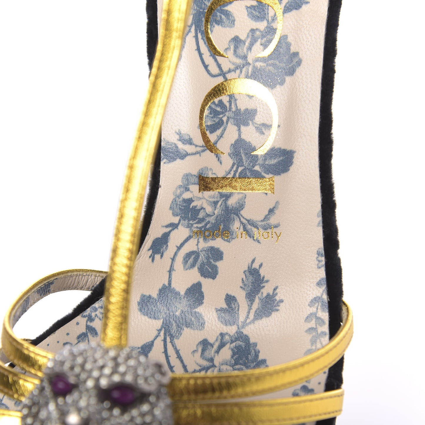 Velvet Nappa Elias T-Strap Platform High Heel Sandals 37 Black Gold
