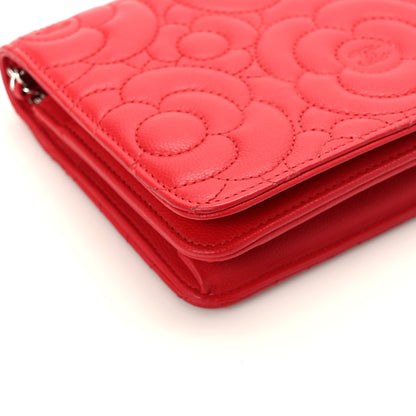 Chanel Caviar Camellia Embossed Wallet On Chain WOC Red 12 of 14