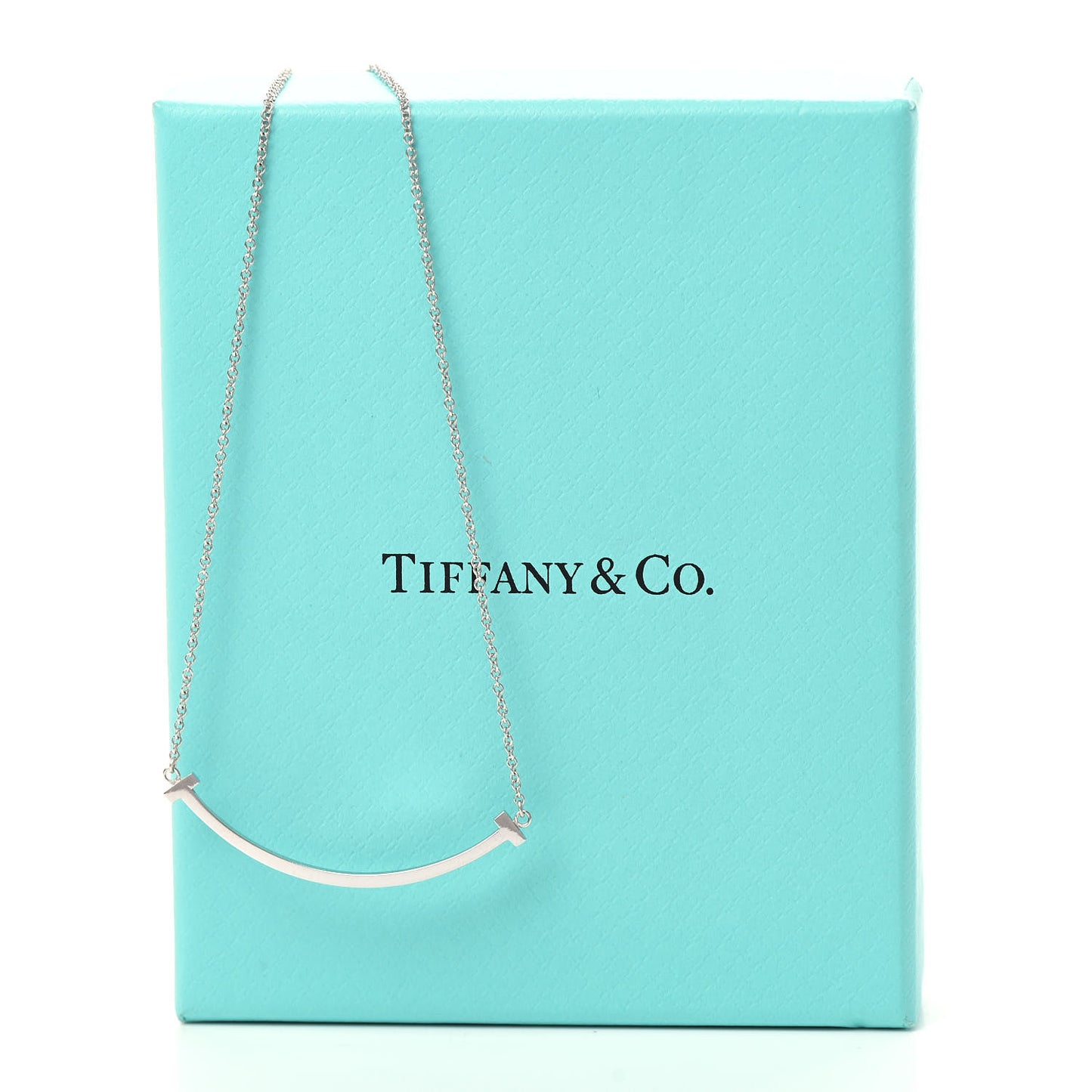 18K White Gold Small T Smile Pendant Necklace