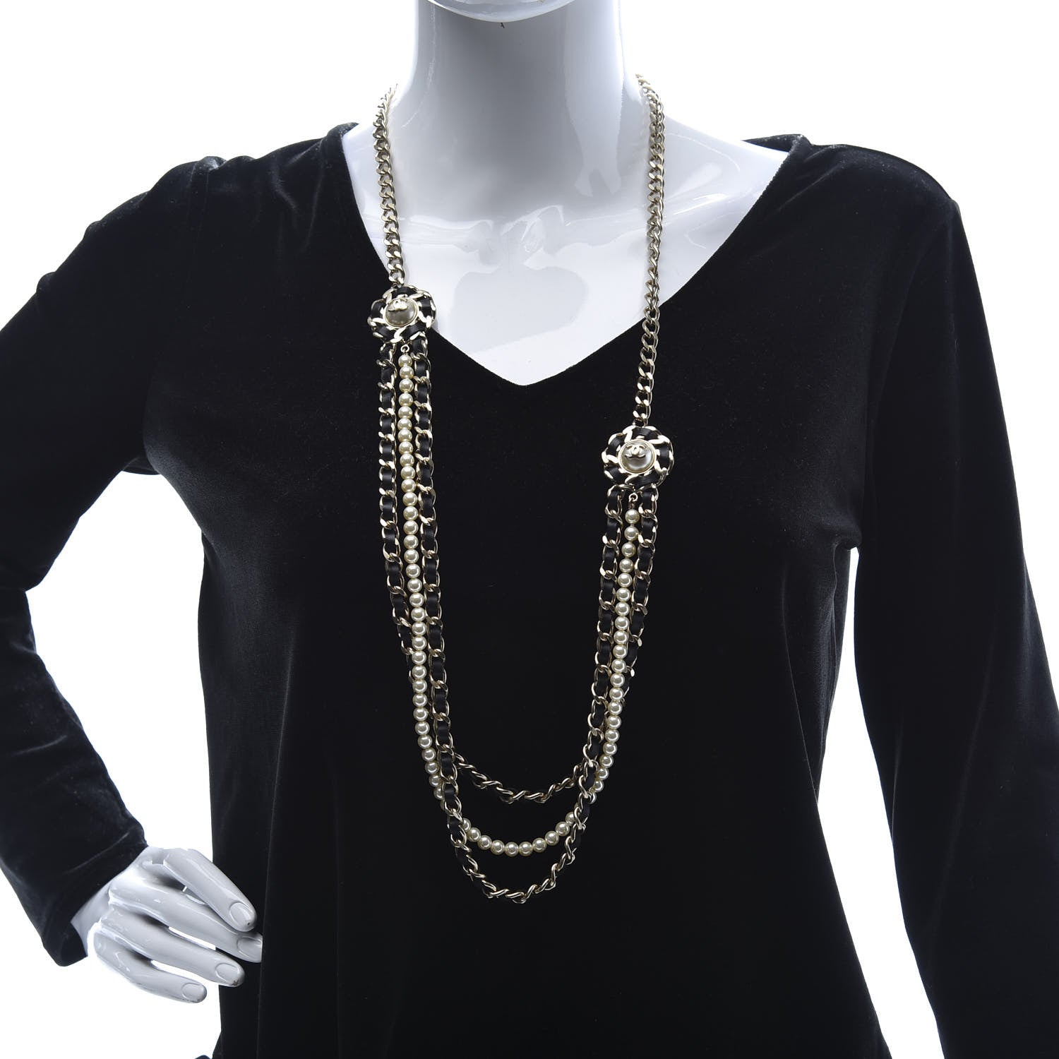 Chanel Pearl Calfskin CC Chain Necklace Black Gold 2 of 6