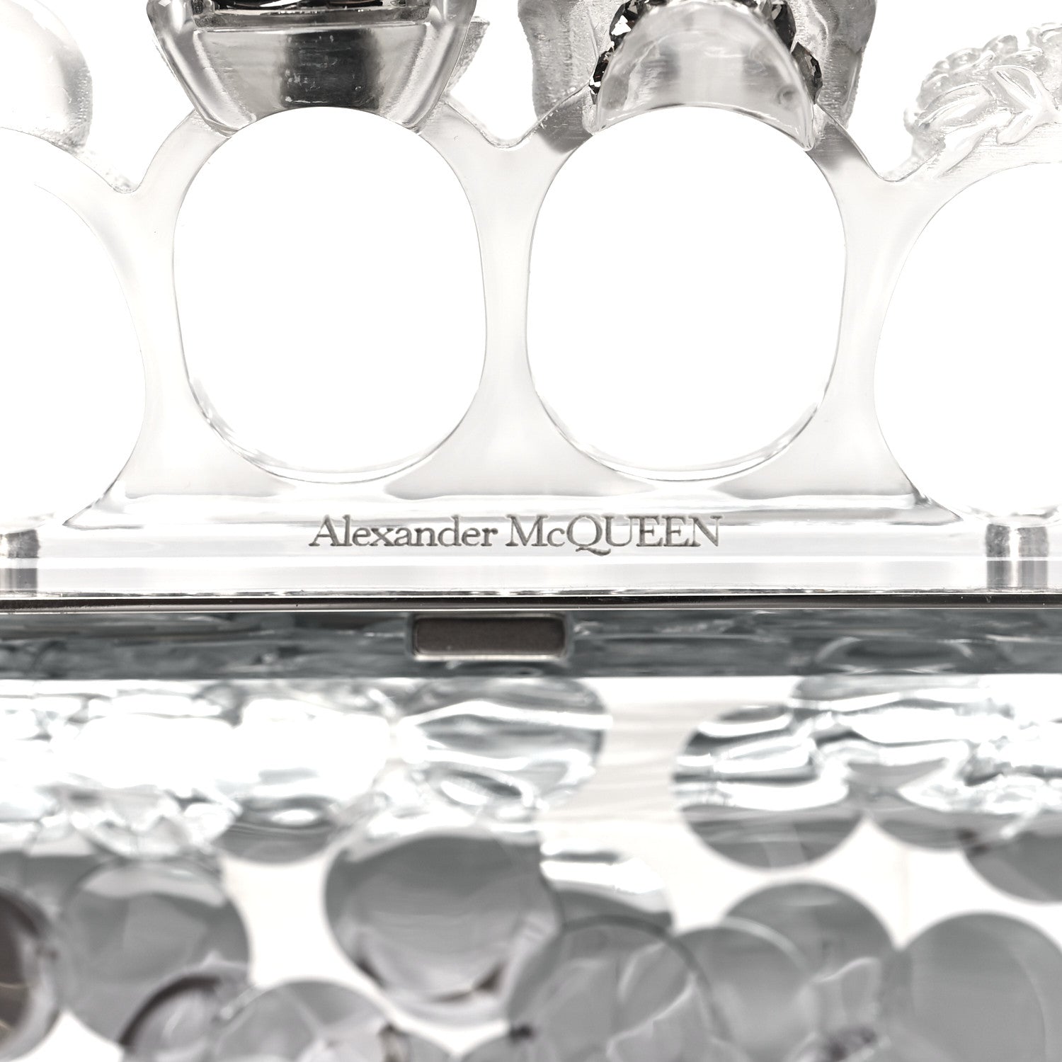 Alexander McQueen Plexi Mirror Sequin Skull Four Ring Clutch Silver 6 of 9