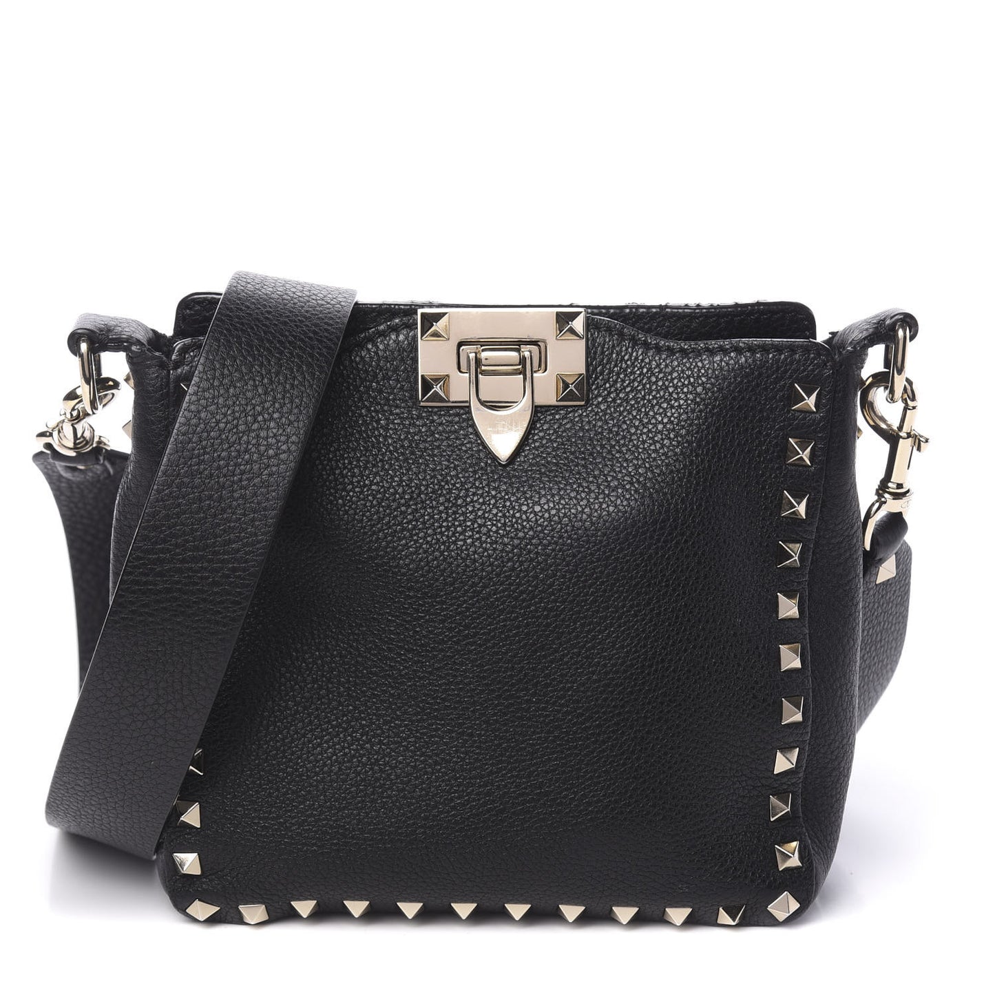 Pebbled Calfskin Mini Rockstud Flip-Lock Messenger Bag Black