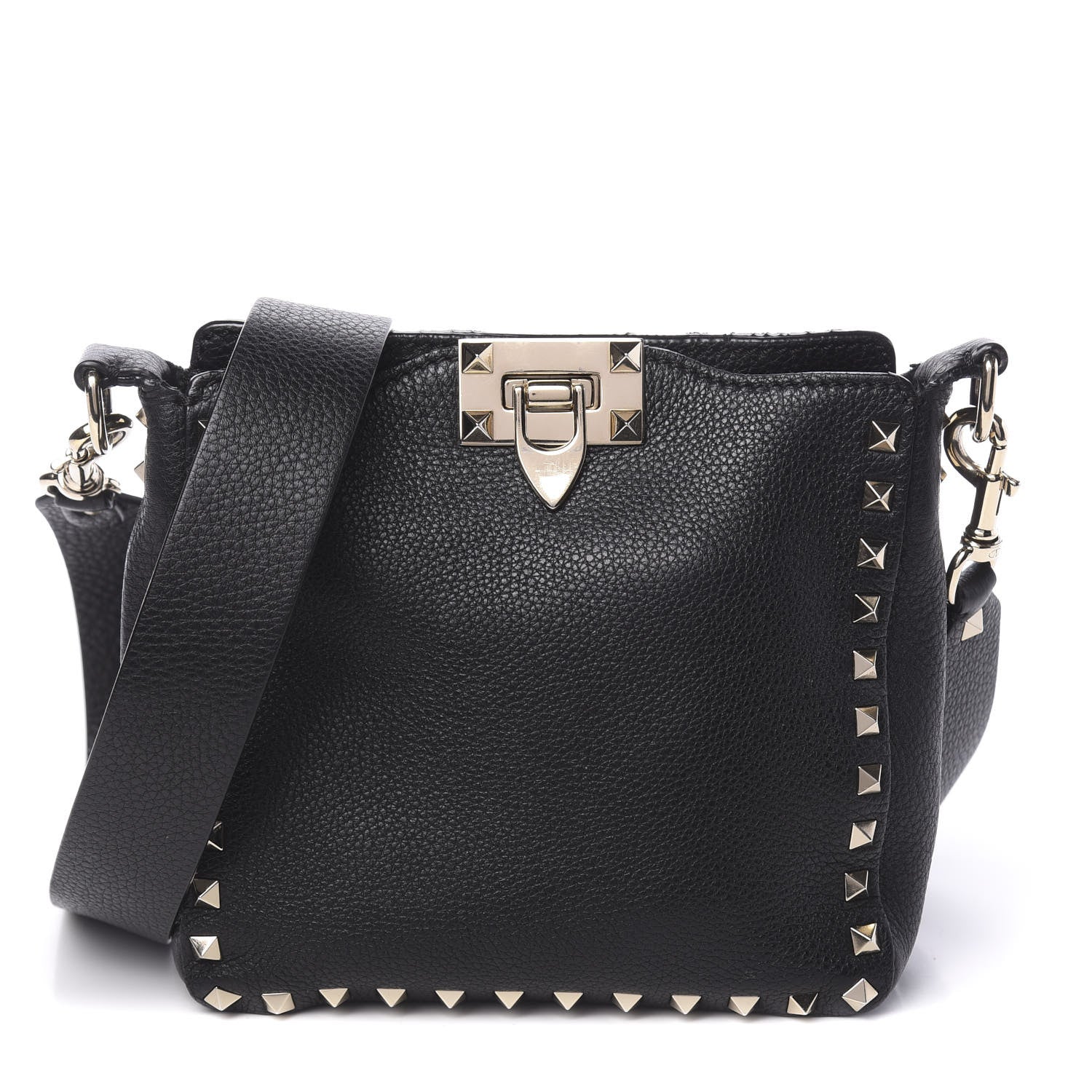 Valentino Garavani Pebbled Calfskin Mini Rockstud Flip-Lock Messenger Bag Black 1 of 11