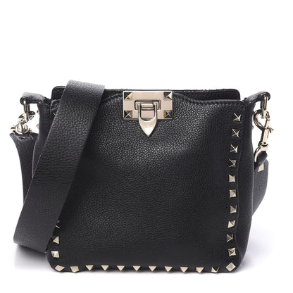 Valentino Garavani Pebbled Calfskin Mini Rockstud Flip-Lock Messenger Bag Black 1 of 11