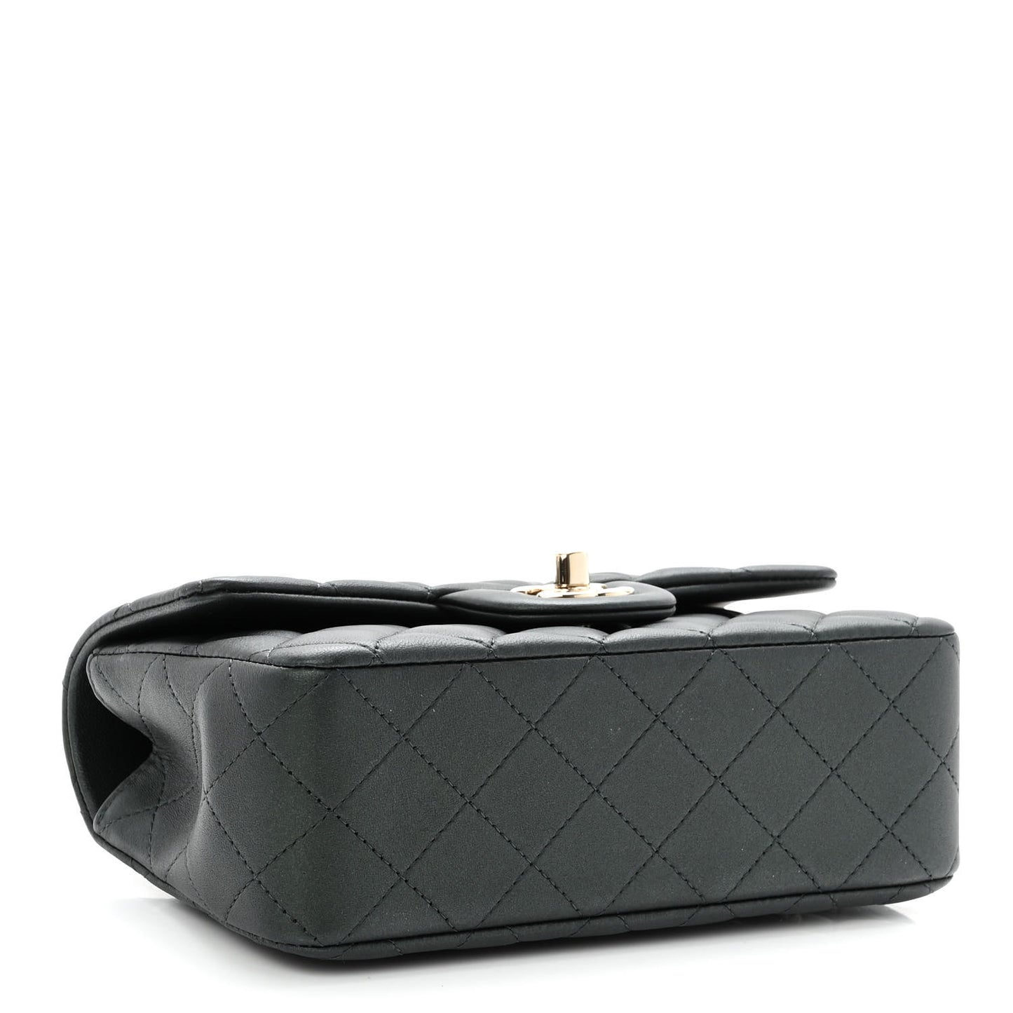 Iridescent Lambskin Quilted Mini Top Handle Rectangular Flap Dark Green