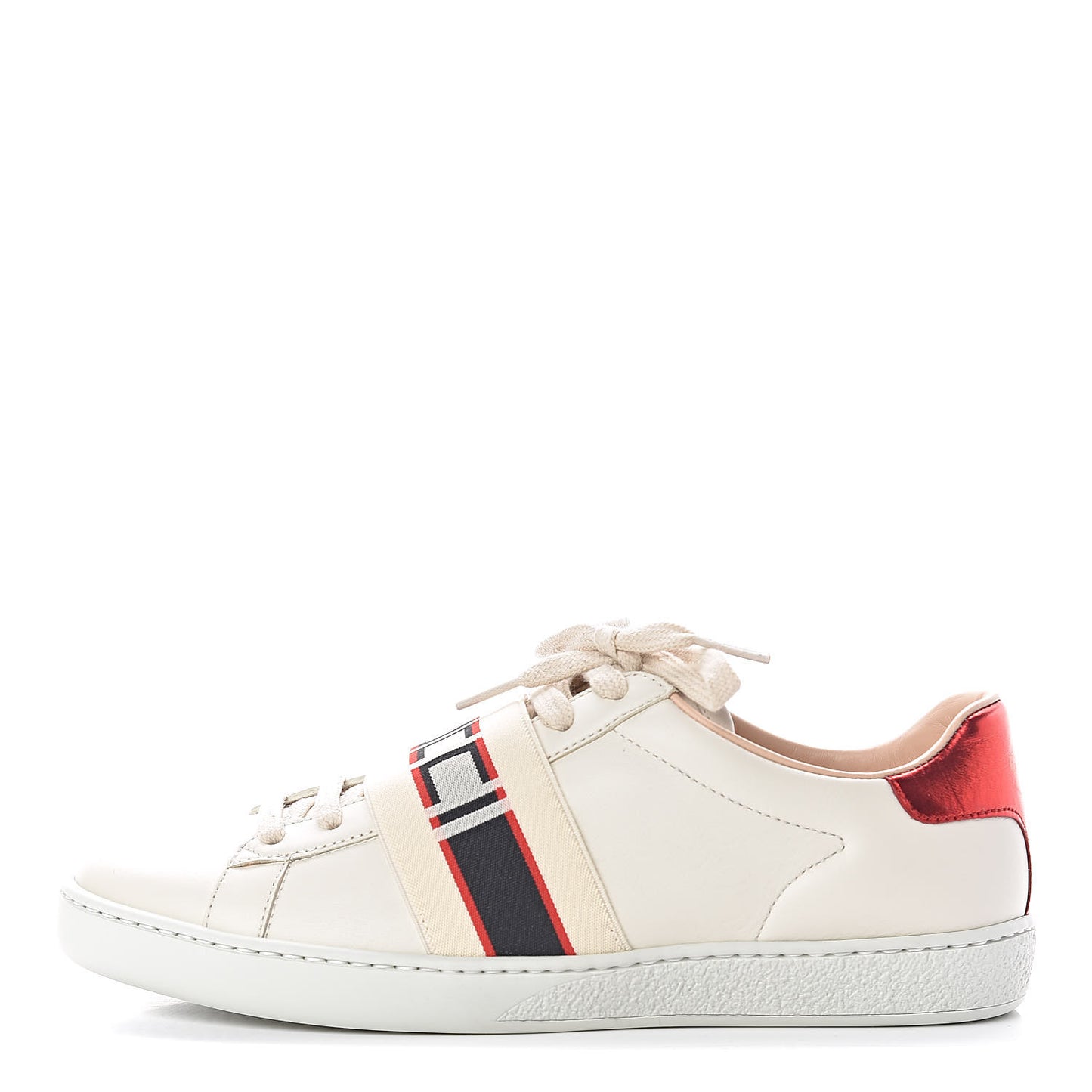 Calfskin Stripe Womens New Ace Sneakers 38 New Mystic White Ecru Red Flame